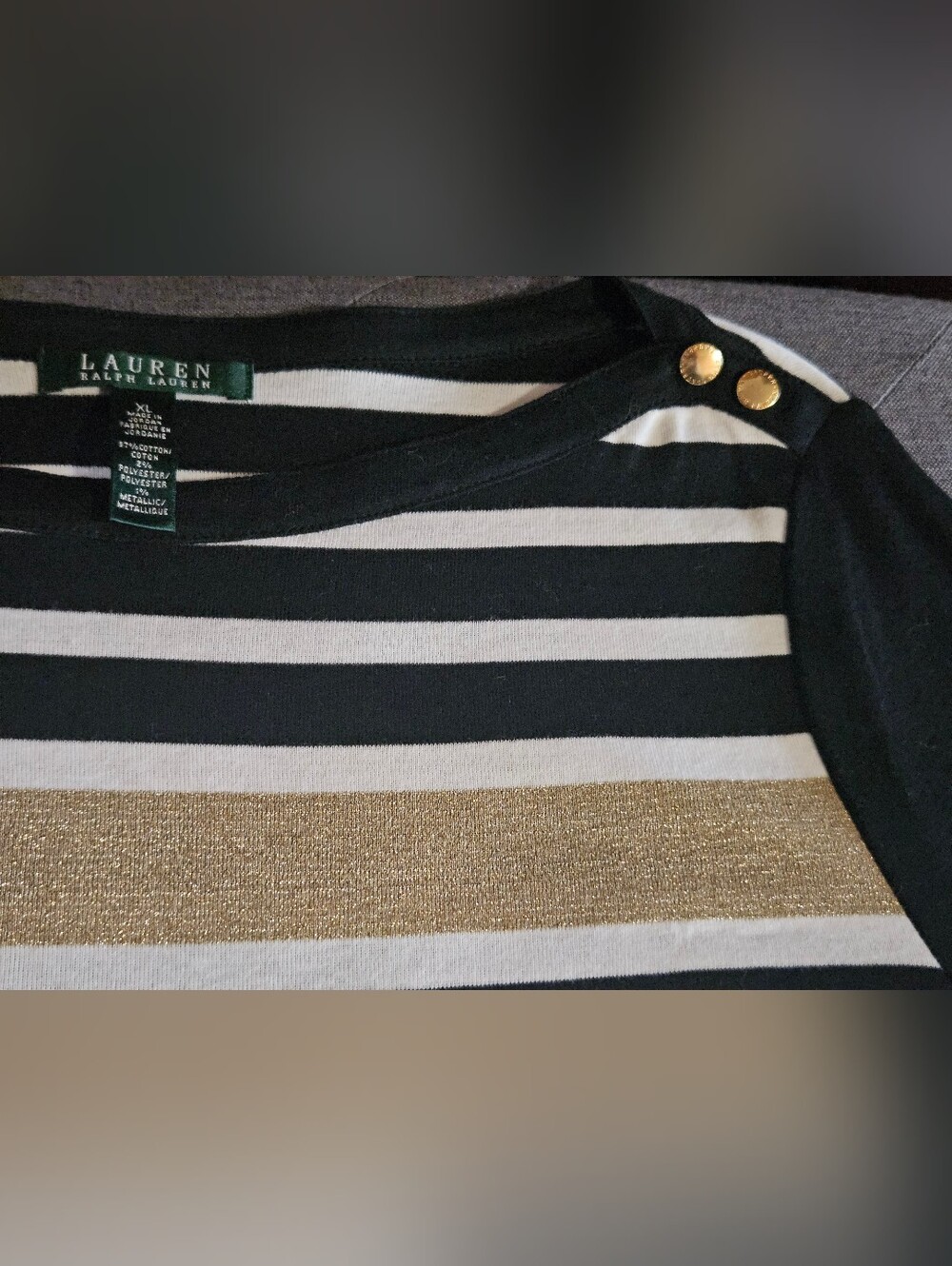Ralph Lauren Black, White & Gold-Accent Striped Boatneck Sweater